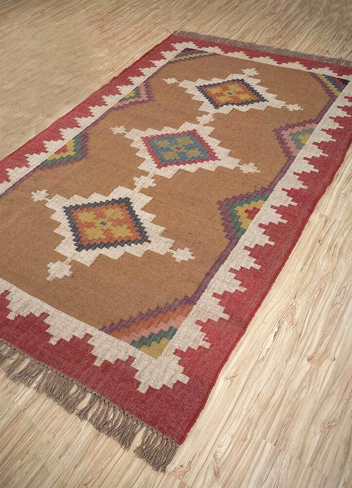 Tapis en laine de Kilim naturelle et en jute - Tapis tissé à la main et résistant pour le salon (200 x 300 cm)