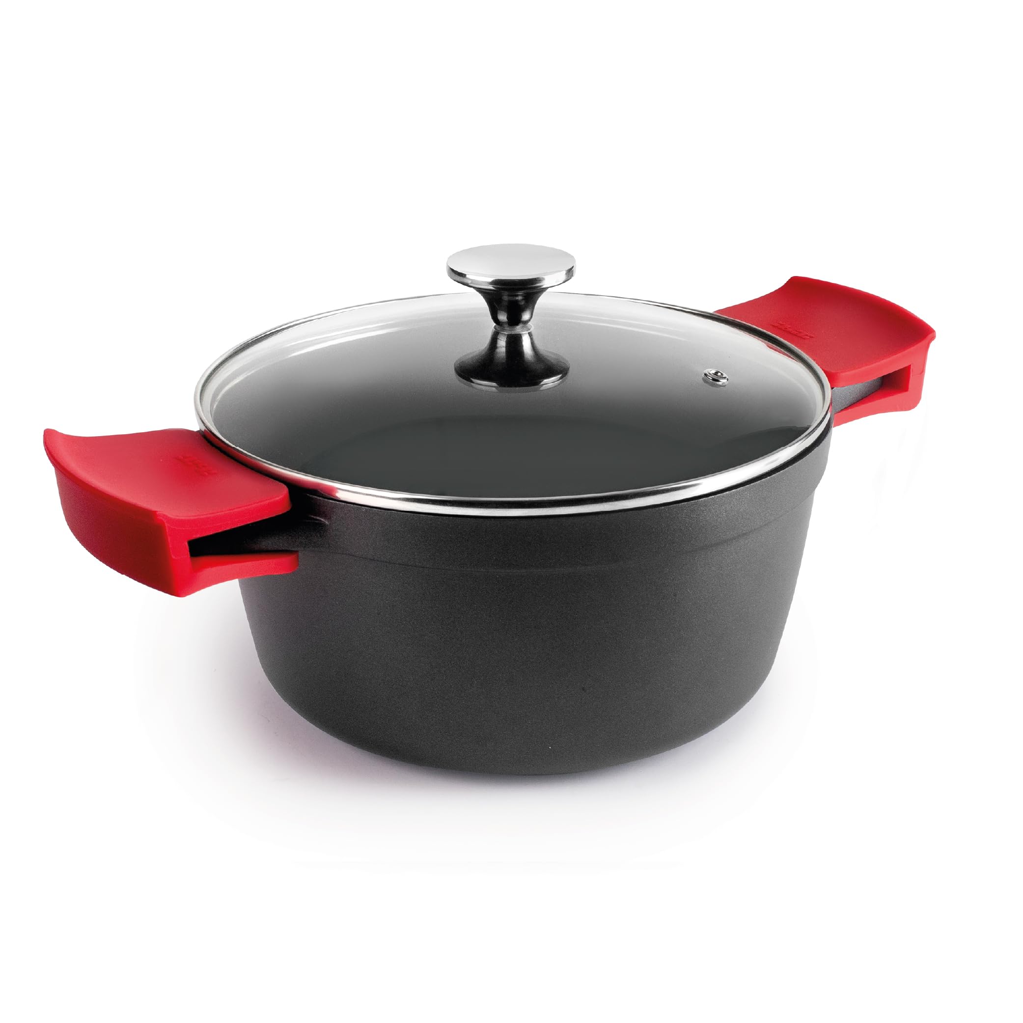 IBILI - Casserole Esben 24 cm, Cast Aluminum, Glass Lid, Silicone Detachable Handles, Non-Stick PFAS, Suitable for Induction