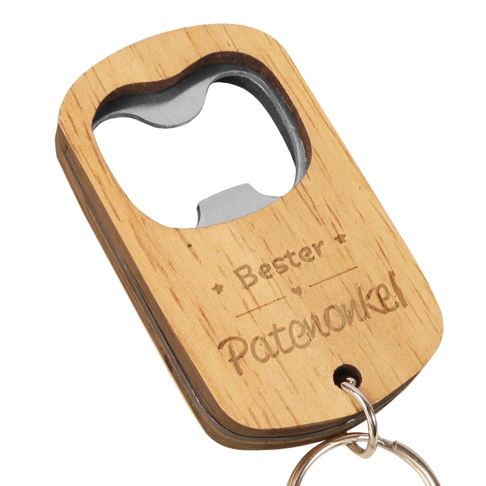 Portachiavi Con Apribottiglie In Legno E Acciaio Per Uomo - Idea Regalo Padrino In Elegante Confezione, Misura Compatta 6,7x3,9 Cm