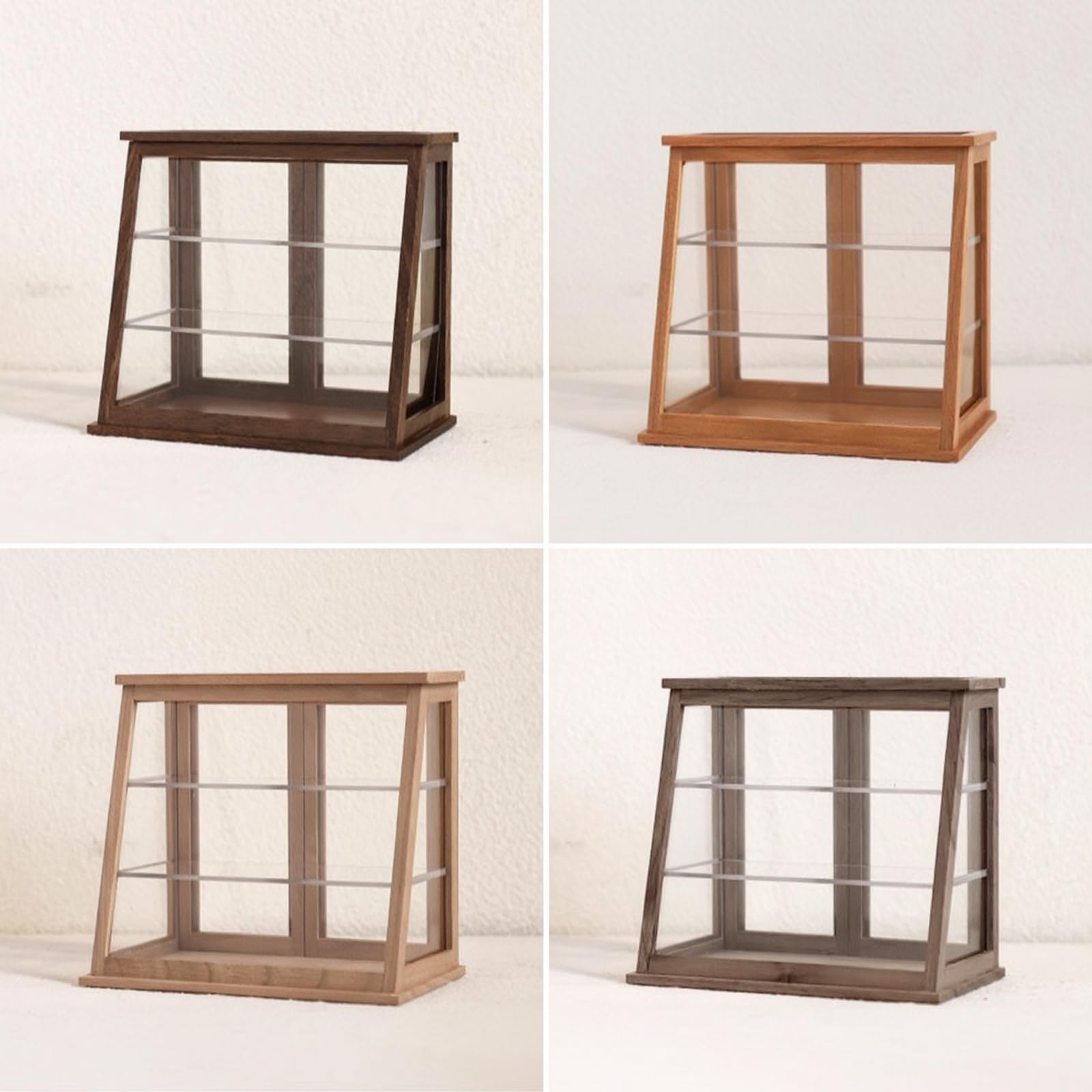 harayaa Miniatur Vitrine Puppenhaus Vitrinenschrank Schaukasten aus Holz mit Schräger Front Und Seitenscheiben Zwei Einlegeböden für Puppenhaus Laden Dioramen, Kirschbaumholz