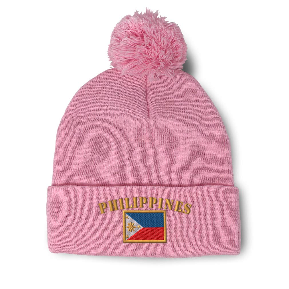 Custom Pom Pom Beanies for Women Philippines Flag Embroidery Skull Cap Winter Hats for Men Acrylic 1 Size