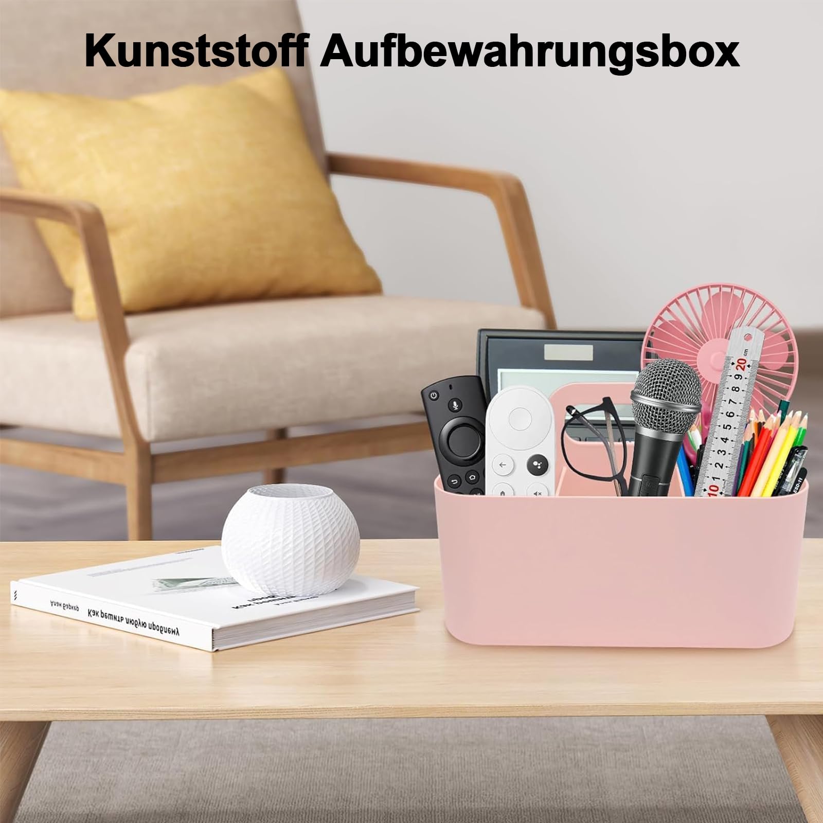 Organizer na kosz z uchwytem, 5 przegródek, 25 x 15,3 x 17 cm, pudełko do przechowywania z tworzywa sztucznego, kosze do układania w stos, z uchwytem, przenośny organizer, pudełko do przechowywania