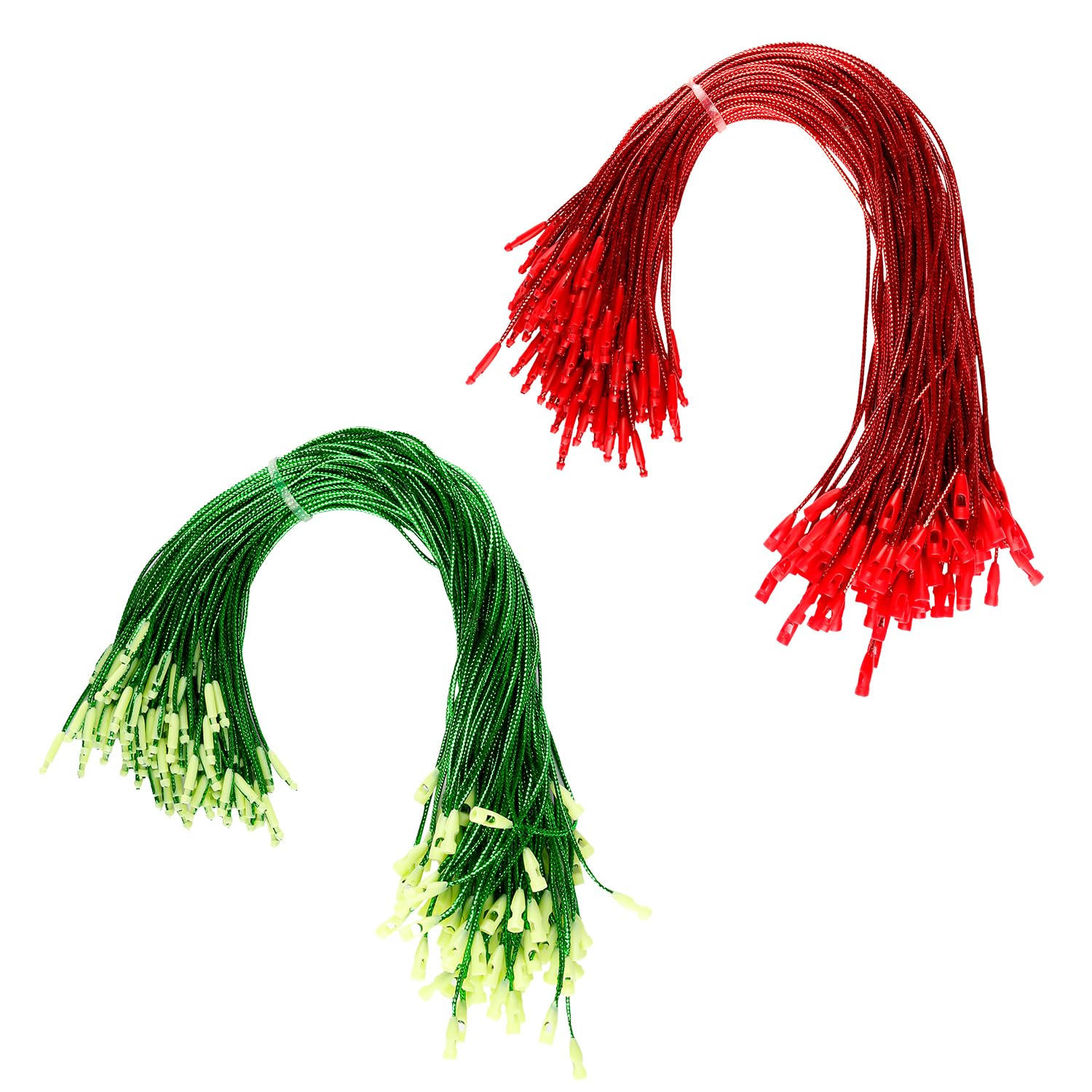 Rumyve Green/Red 200Pcs Christmas Ornament Hanger Strings,Precut Xmas Ornament Hanger Ropes,Snap Lock Hang Fastener Hang Tag Strings Or Xmas Tree Hanging Holiday Party(&Red)