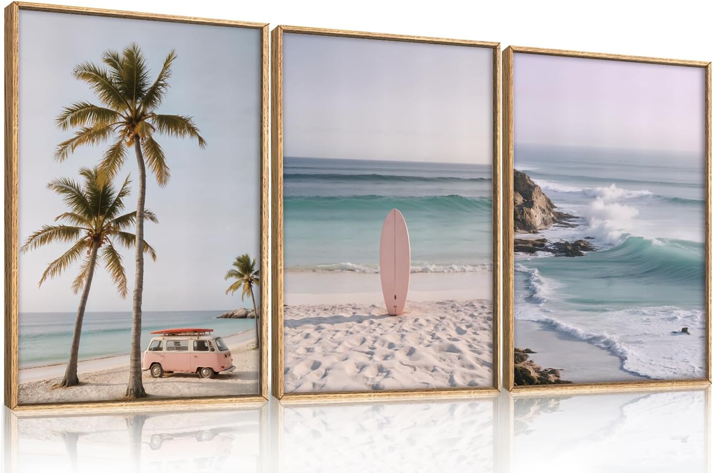 Photo 1 of  HPINUB Beach Seascape Framed Canvas Wall Art Set,Palm Tree Surfboard Nature Wall Decor,Modern Coastal Landscape Artwork Relax Summer Ocean Art Print for Living Room,Bedroom,Bathroom Decor-16 x24 x3 