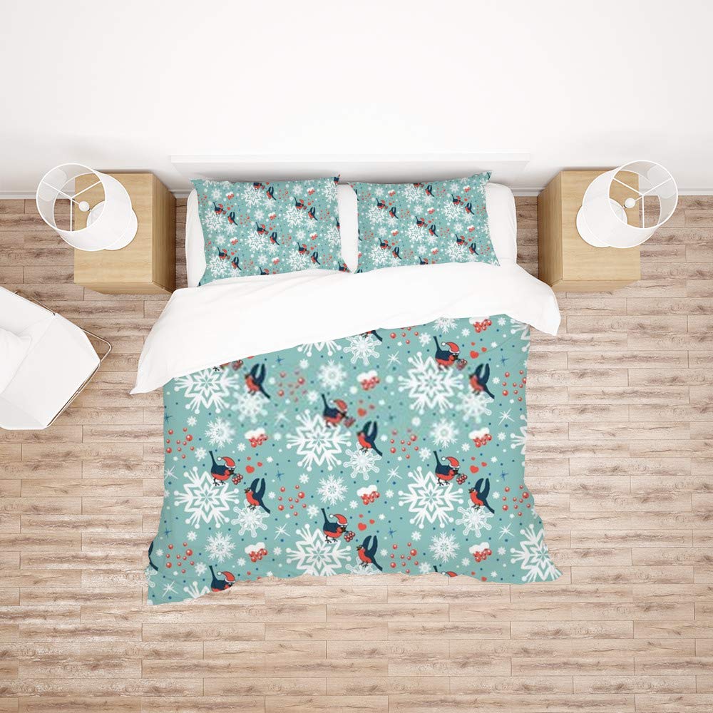 Parure de lit ultra douce et facile d'entretien King motif oiseaux de Noël