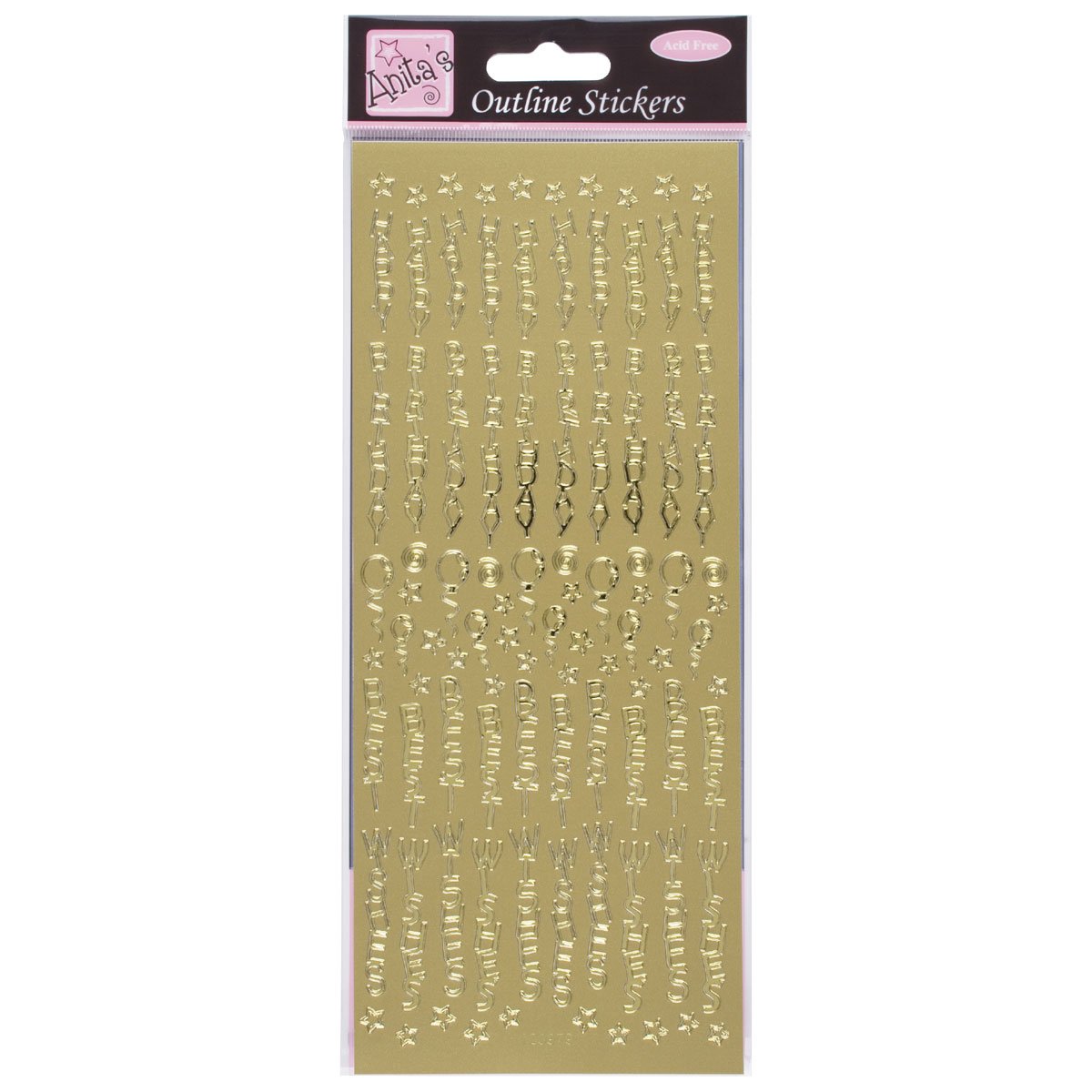 Anita's Outline Stickers - Birthday Best Wishes - Gold