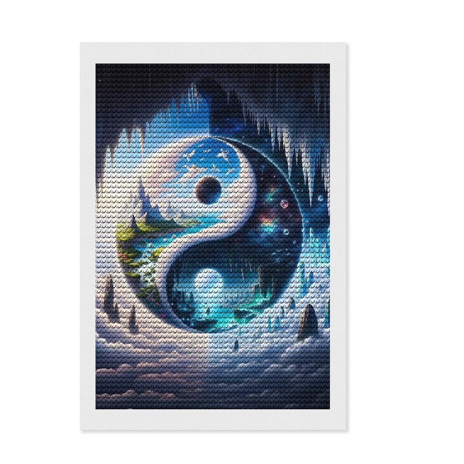 Junmoney Iceland Yin and Yang Crystal Diamond Art Kit 8"x12", Easy to Enjoy, Cute Room Decor, with Tool Kit, Artistic Hobby, Vintage Style Decor
