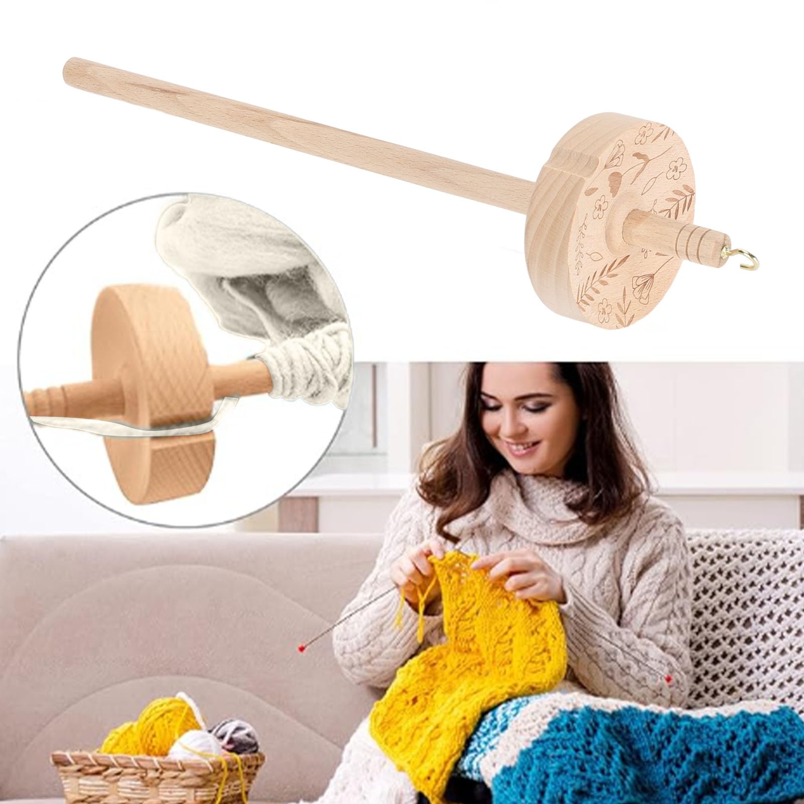 HERCHR Drop Spindle Kit for Spinning Wool, Weaving Spinning Wheels Drop Spindle for Yarn Making Beginner Spinning Wheel for Yarn