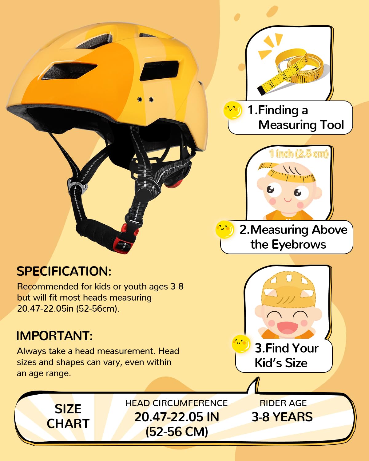 52-56 bike helmet age FUNWICT Kids with Visor Children Bicycle Helmets Cycling Helmet for Youth Boys and Girls Ages 5-13 Adjustable Size 20.5-22in./52-56cm (Yellow-S): Buy Online at Best Price in UAE Color:Navy ACU 6 Weight Fly Reel the helmet features an Timbuk2 Flight Crossbody Satchel