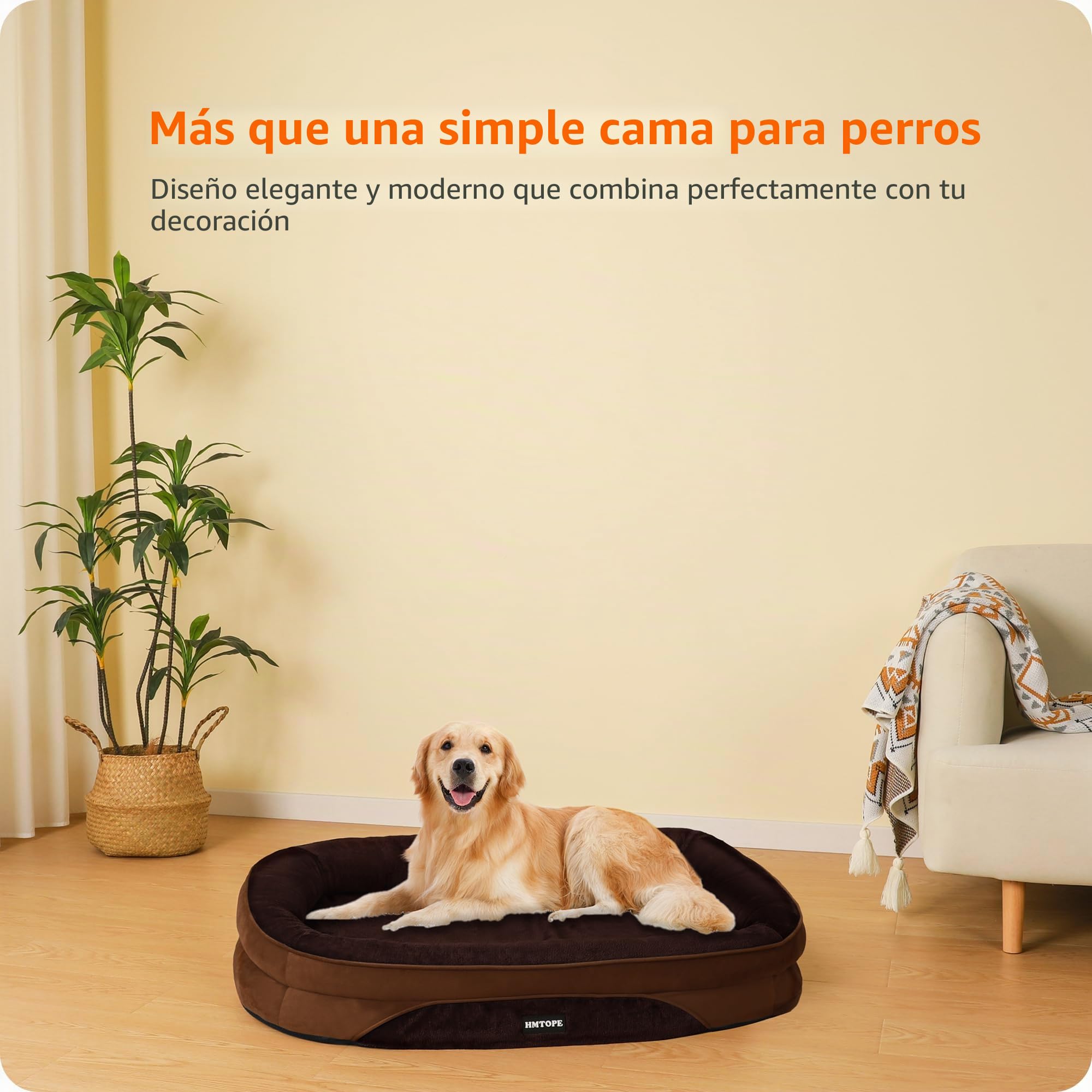 HMTOPE Cama ortopédica para perros, sofá para perros, cojín cervical de cuatro lados, base antideslizante, cesta para perros, extraíble y lavable, perros medianos y grandes, 106 x 79 x 17 cm, marrón