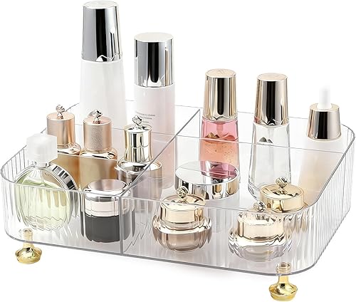 DASITON Organizador de maquillaje para tocador, organizador de 5 ranuras para brochas de maquillaje, bandeja de perfume de maquillaje vintage,