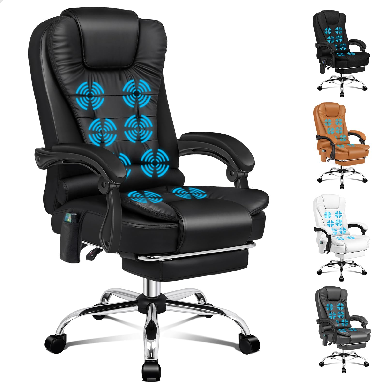 ALFORDSON Ergonomisch Bürostuhl Massage Wärmefunktion,PU-Leder Schwarz