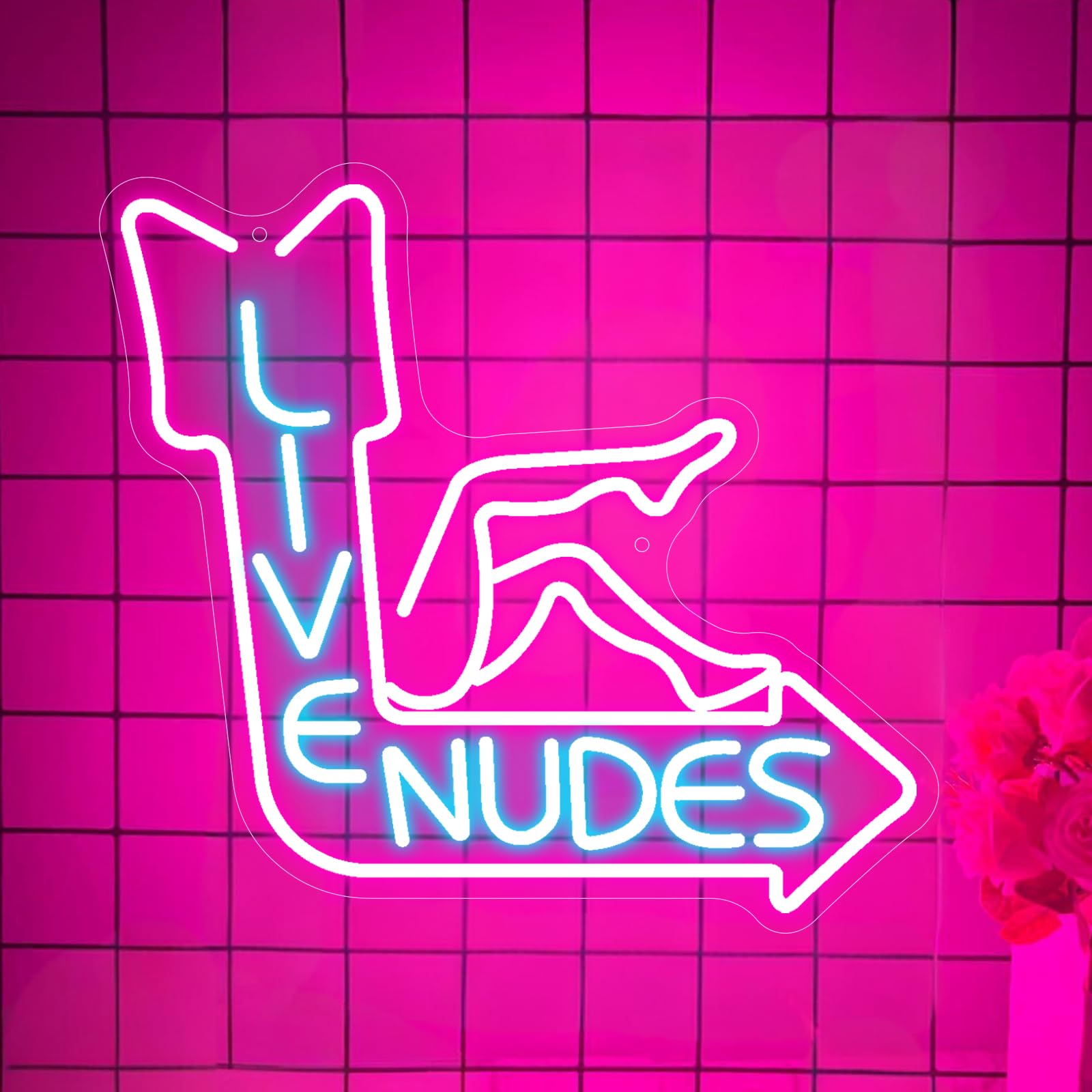 Live Nudes Neon Sign, Pink Blue Dimmable Neon Lights for Wall Decor, LED Light Up Sign USB Powered for Dancing Clubs Bar Hotel Bedroom Living Room Home