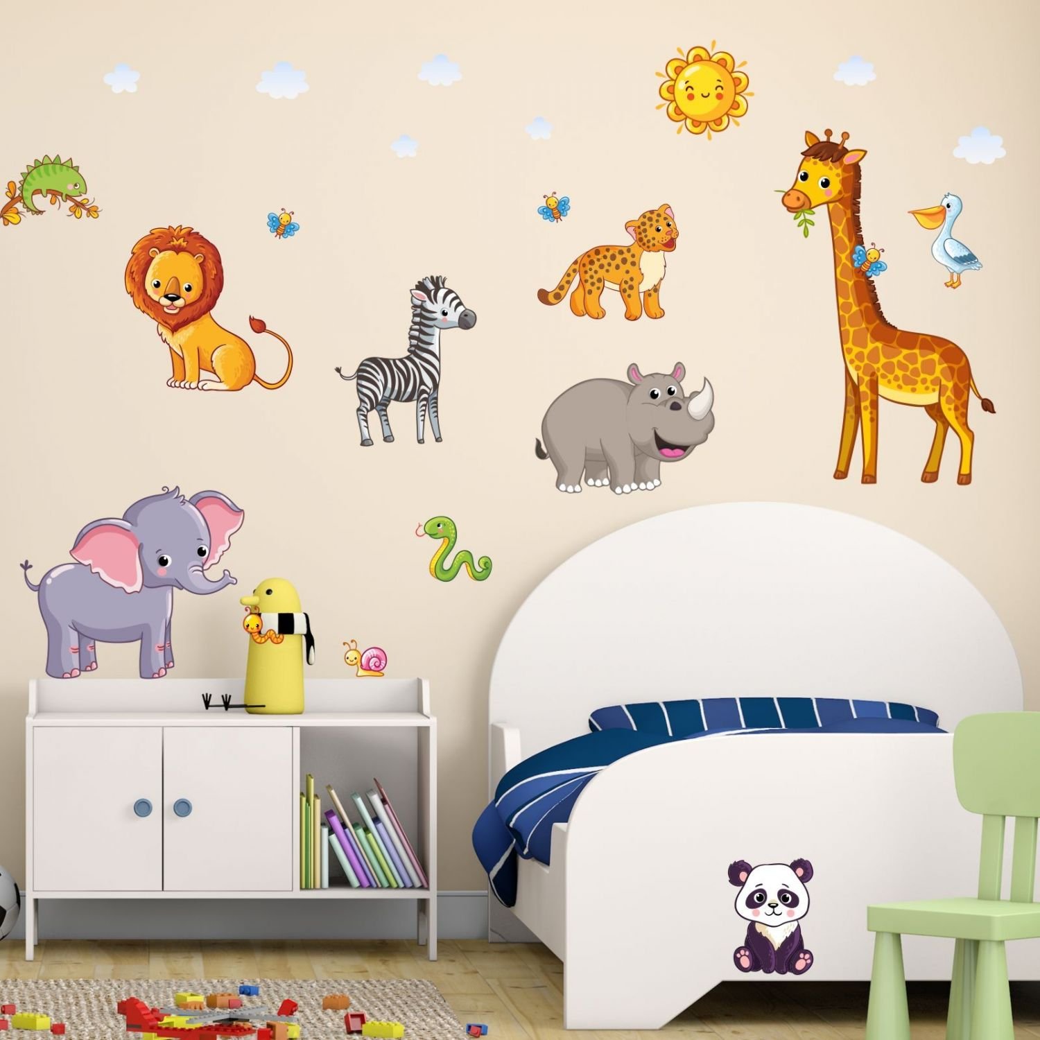 Nikima 080 - Adhesivo decorativo para pared de habitación infantil, diseño de elefante, león, jirafa, en 6 tamaños, para habitación infantil, pegatina y pegatinas, diseño de chica, tamaño 2000 x 1120