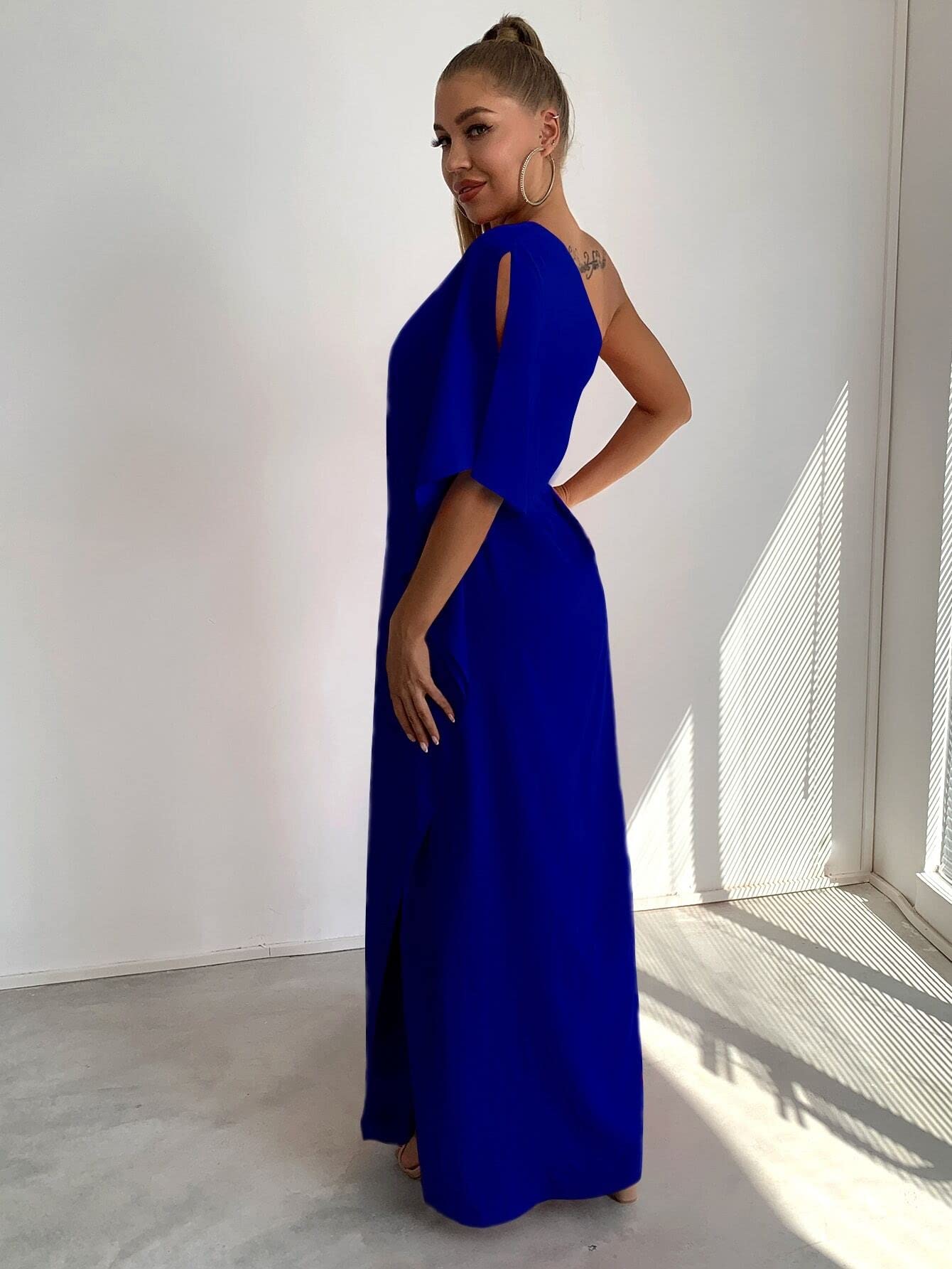 royal blue dresses for wedding guests Ankle Length Royal Blue Chiffon Long Sleeve Wedding Guest Dress