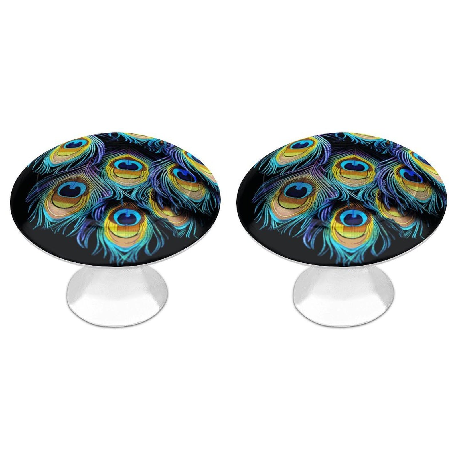 Btcowzrv Style A Bunch Of Peacock Feathers 2 Pack Cabinet Knobs Drawer Pulls