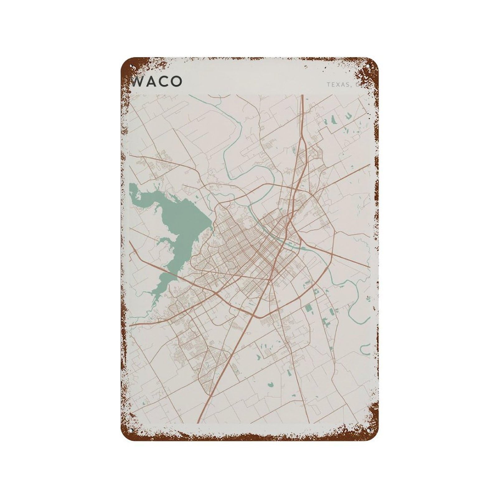 xiaoxiaoshen Waco Map Texas Travel Gift Minimalist Wall Decor Art Metal Tin Poster Modern Home Decor Art Home Bar Shop Decorations Vintage Sign 30x20cm
