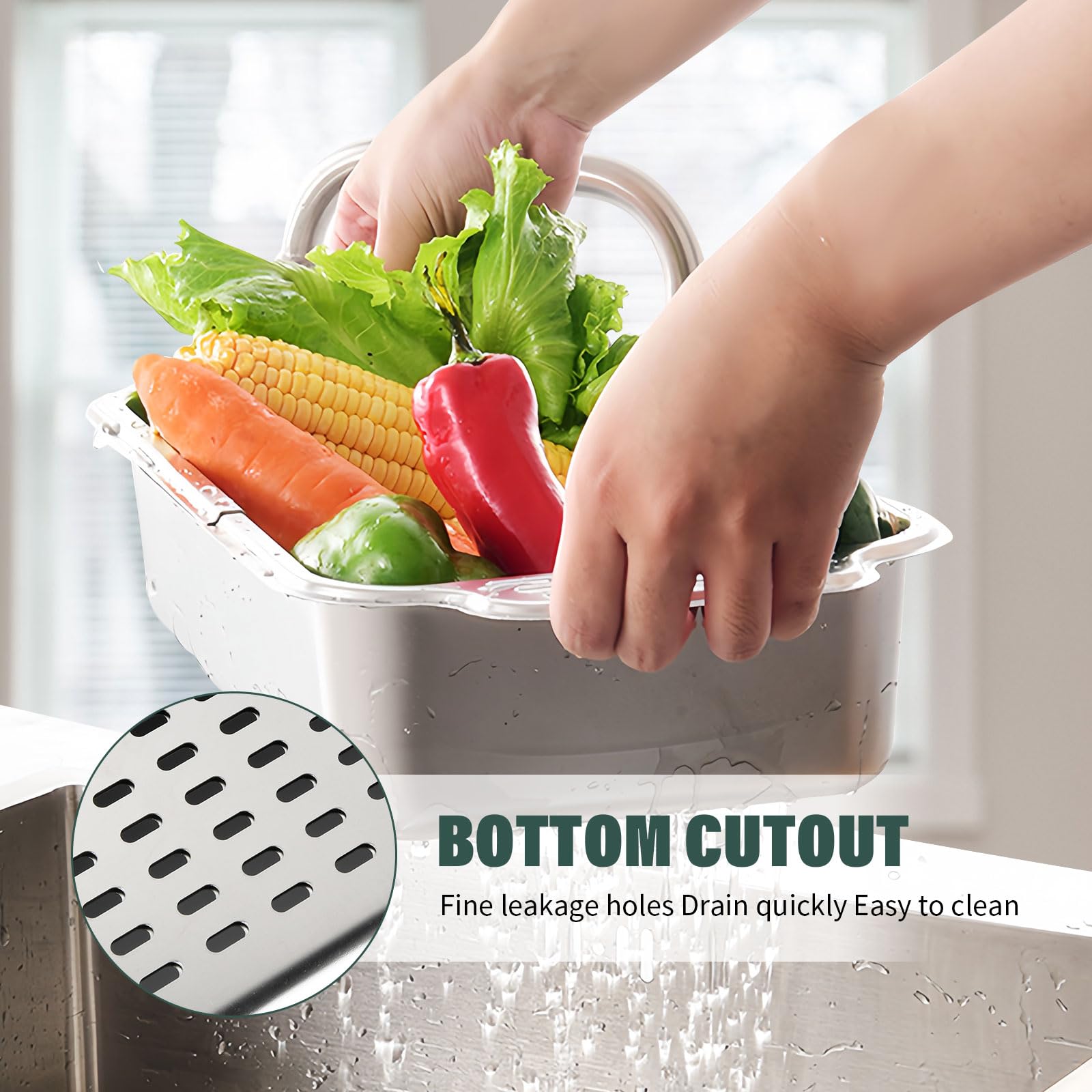 Colino Da Lavello Estensibile In Acciaio Inox - Scolapasta Regolabile 33.5-44.5cm Per Verdure - Foto 9
