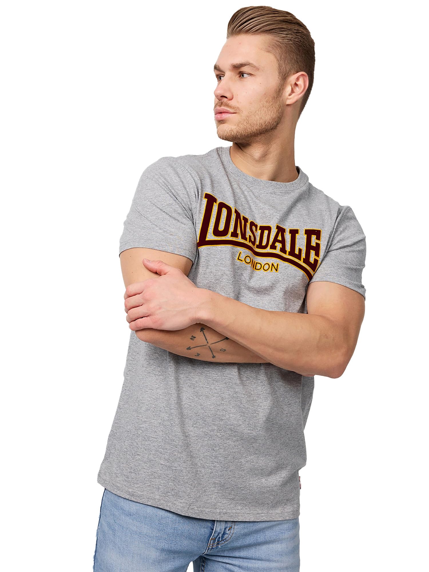 Lonsdale Men's Slim Fit Classic T-Shirt - Grey, XXX-Large