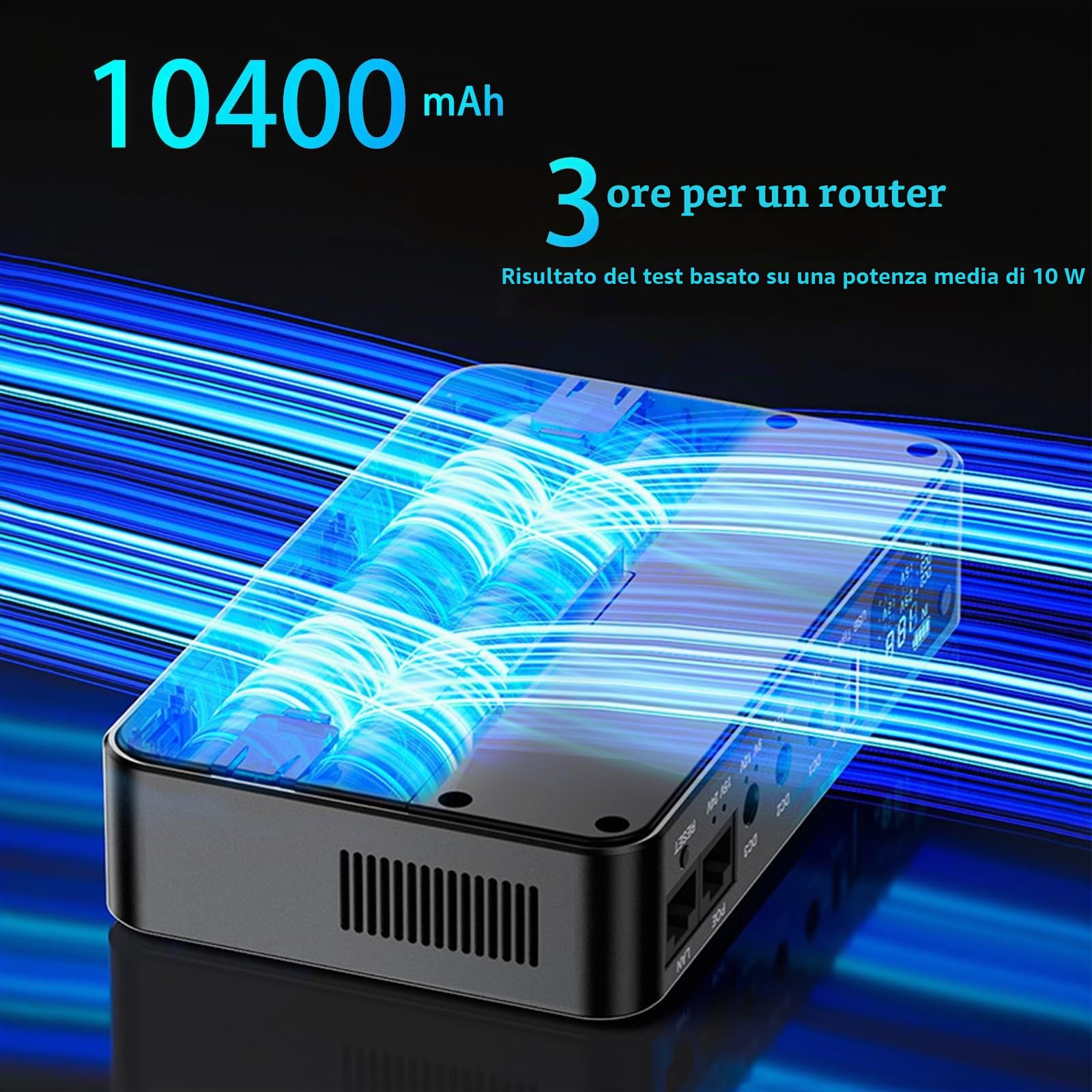 Mini UPS per Modem Router, 10400mAh(38Wh) Gruppo di Continuità 12V/2A, 24V PoE con 5V/3.6A USB