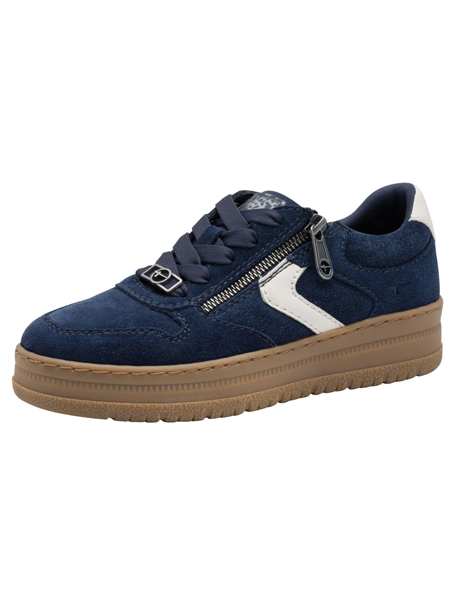 Tamaris Comfort Women’s Flat Sneakers Lace-Up with Zip, Navy, 7,5 UK