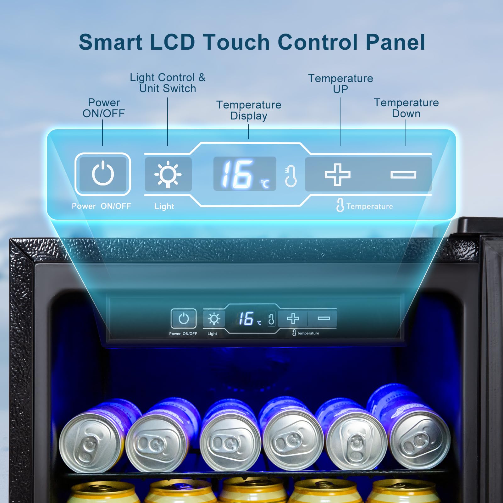 Cucina Magica 180 Cans Beverage Refrigerator Cooler, 3.2 Cu.Ft Freestanding Mini Fridge With Glass Door, Adjustable Shelves, Digital Temperature Display For Drinks, Beer, Soda, Wine, Black on Fridge.com - View 6