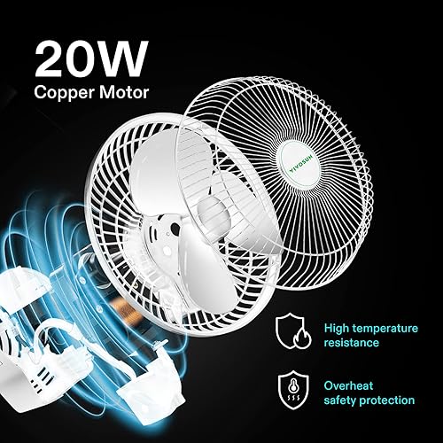 Miniatura 10 de VIVOSUN AeroWave A6 - Ventilador de clip para tienda de cultivo, ventilador oscilante automático portátil patentado de 6 pulgadas con 2 velocidades,