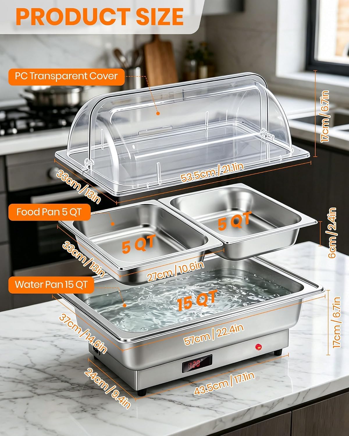9L Chafing Dish Buffet Eléctrico Acero Inoxidable Calentador de Buffet (Plateado 1)