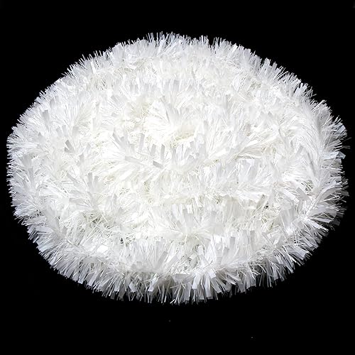 Guirnalda de oropel de Navidad de 33 pies, guirnalda colgante metálica trenzada blanca para árbol de Navidad, chimenea, decoración del hogar