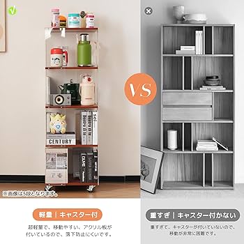 Amazon｜OSJ 本棚 おしゃれ キャスター付き 回転ラック 3段 隙間