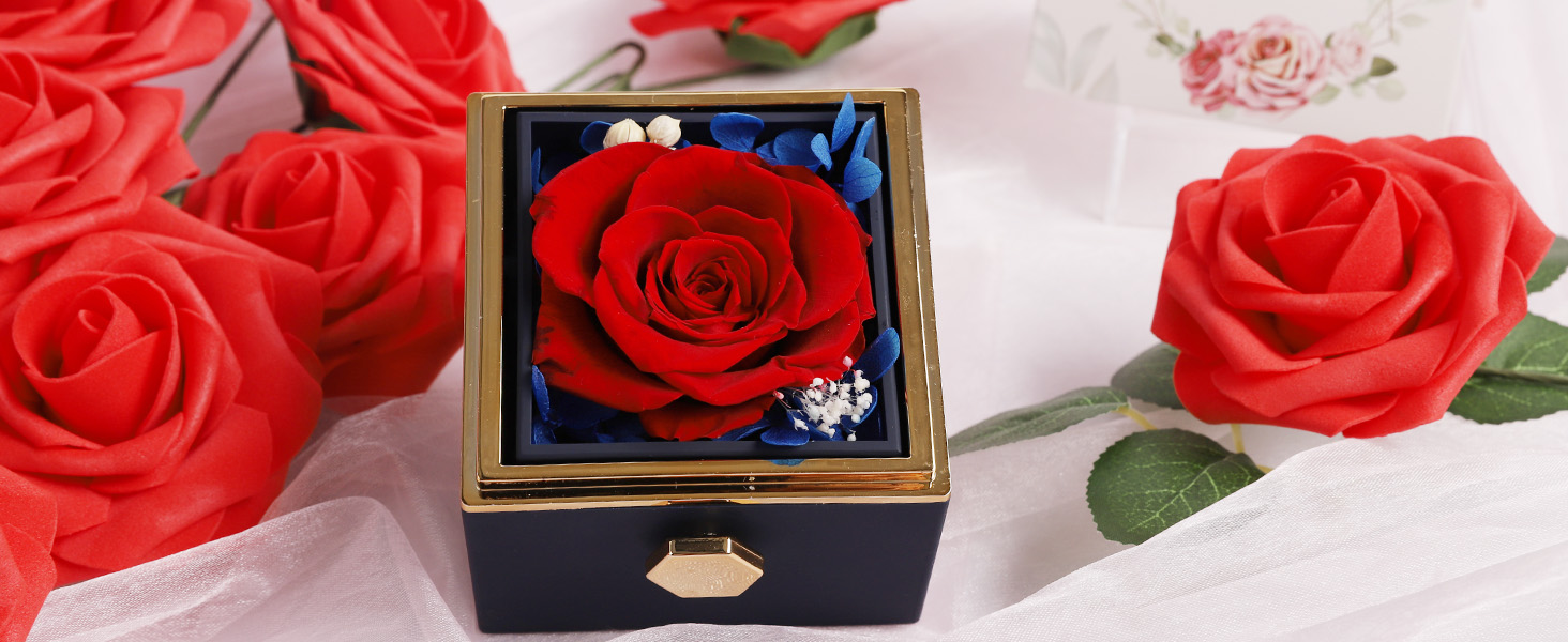 Amazon.com: HIAGROW Preserved Real Pink Forever Rose Rotating Box