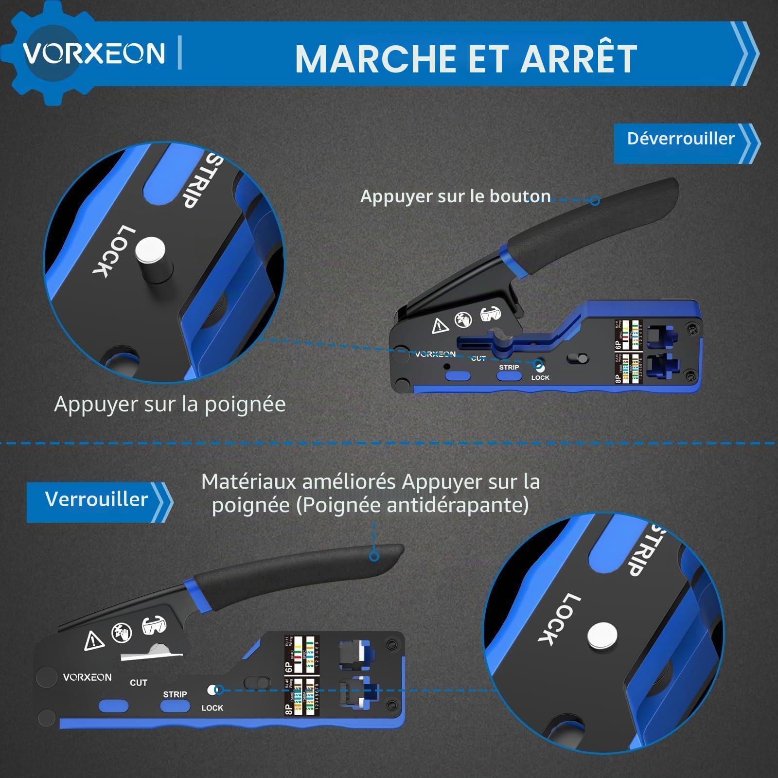 Pince RJ45 a Sertir Connecteurs RJ45 Cat6 Network d’installation Kits pour RJ45 Cat6 Cat5 Cat5e Pass-Thru 8p 6p Câble Réseau Embout rj45