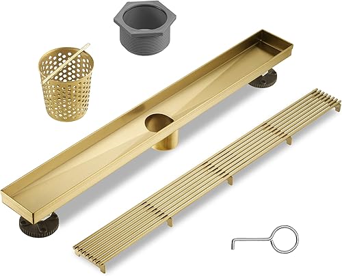 Miniatura 2 de Drenaje lineal de ducha rectangular de acero inoxidable 304 dorado cepillado, drenaje lineal de piso de drenaje rápido de 51 lmin, certificado CUPC