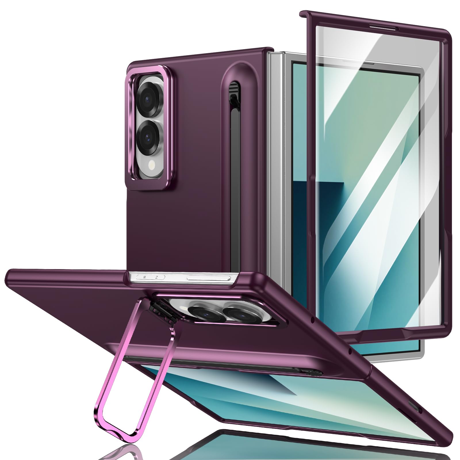 Etui do Samsung Galaxy Z Fold 8, uchwyt S Pen z kompatybilnym pojemnościowym stylem, podpórką obiektywu, ochrona ekranu i zawiasów, ochrona przed wstrząsami Full Coverage Drop Guard (czerwony