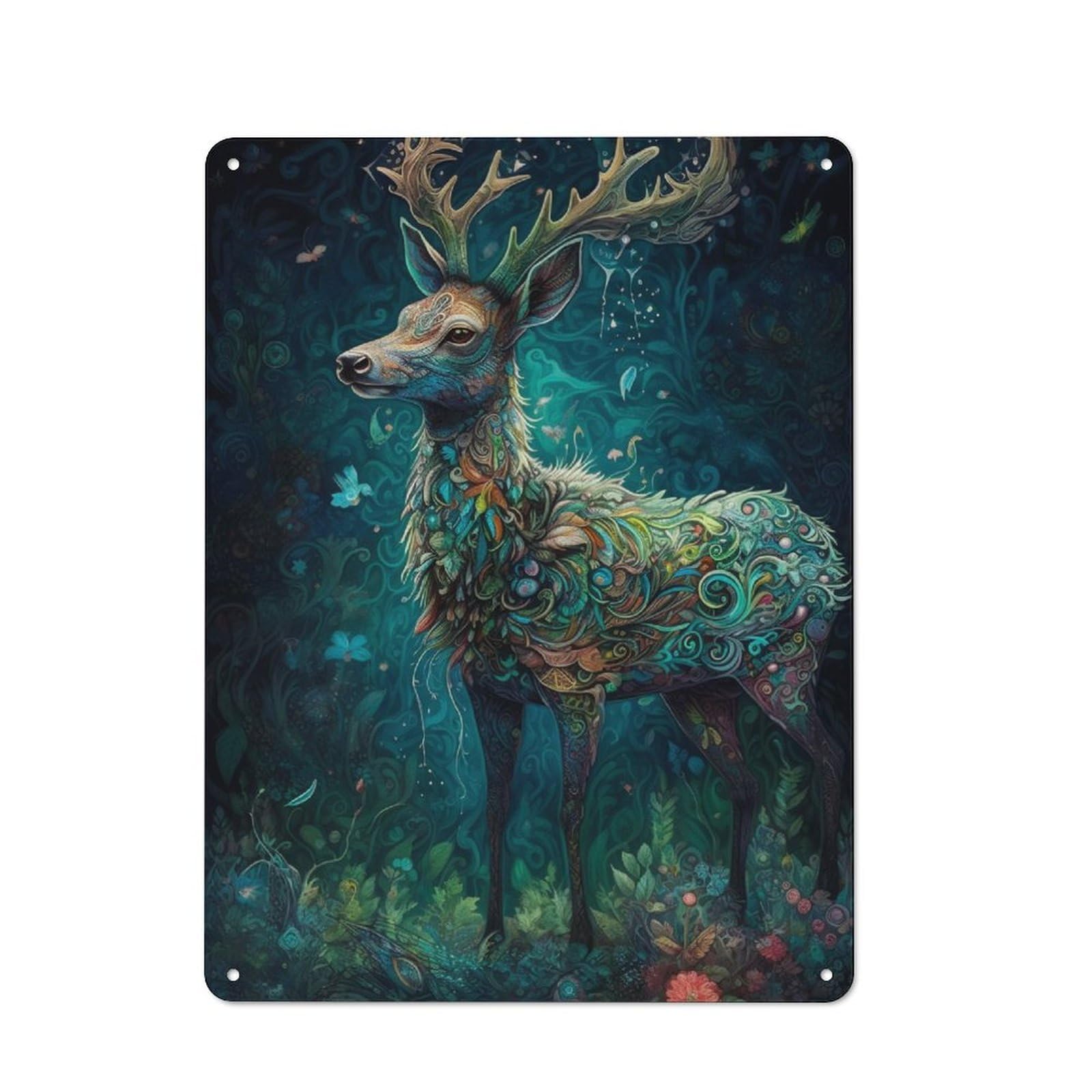 Junmoney Deer Floral Retro Metal Wall Sign 40X30cm With For Bar Or Restaurant, A Housewarming Gift For Hospitality Decor Collectors