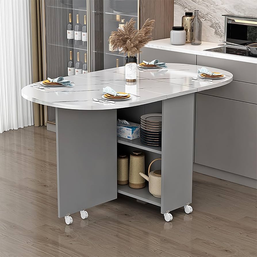 Amazon｜キャスター付き折りたたみダイニングテーブル 格納式