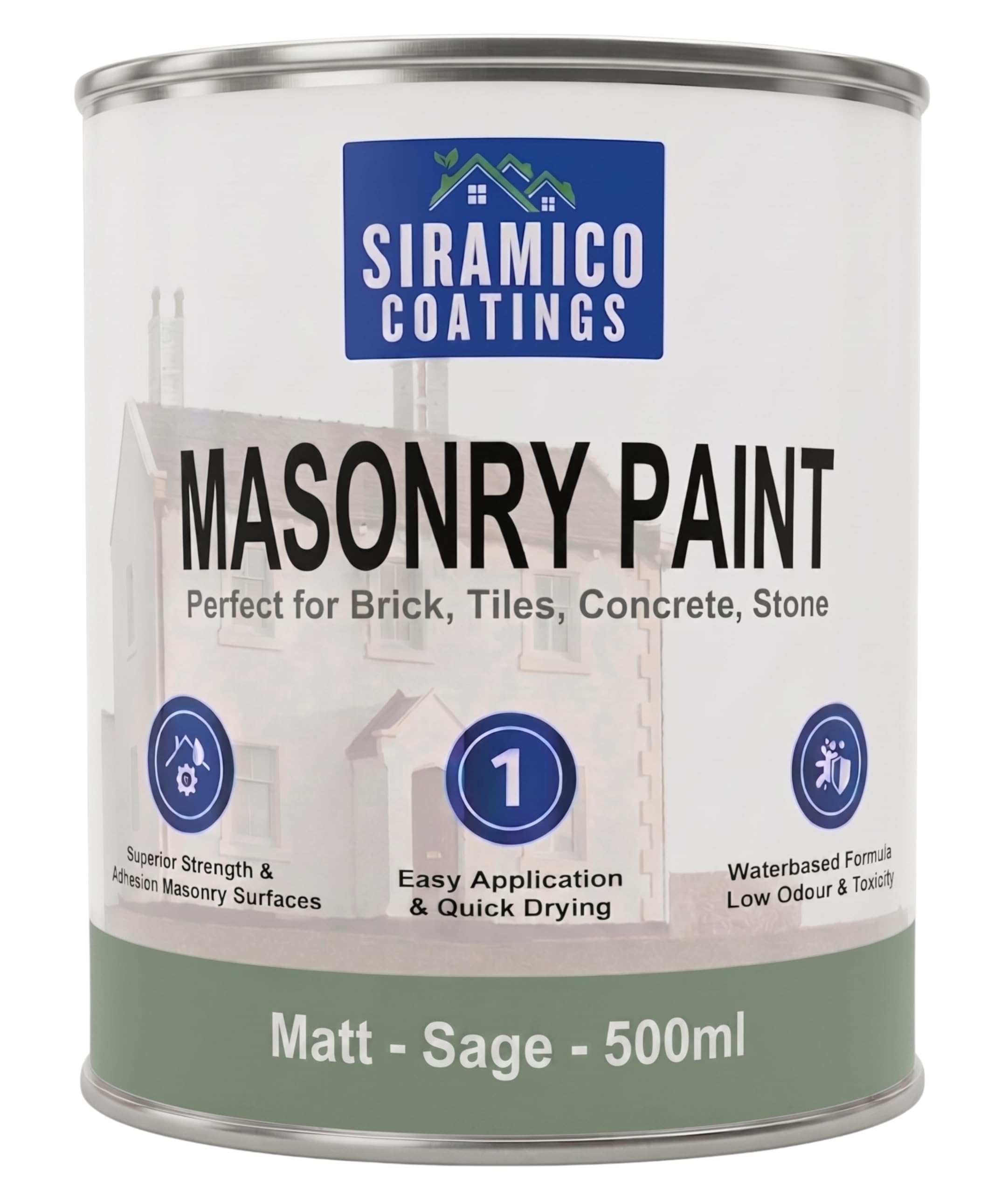 SIRAMICO COATINGS | Masonry Paint | Smooth White | 500 ml |10 Year protection of Masonry surfaces | Washable Paint (Sage, 500ml)
