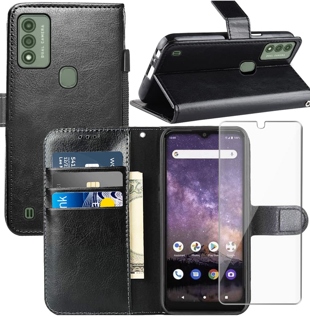 for Wiko Voix Case, for Wiko Voix Wallet Case, with Screen Protector,PU Leather Wrist Strap Card Slots Shockproof Protective Flip Cover Phone Case for Wiko Voix U616AT, Black