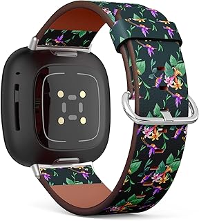 CJBROES Replacement Leather Watch Band, Compatible with Fitbit Versa 3 and Fitbit Sense of Wristband Bracelet Accessory - Humming Bird Flowers Floral