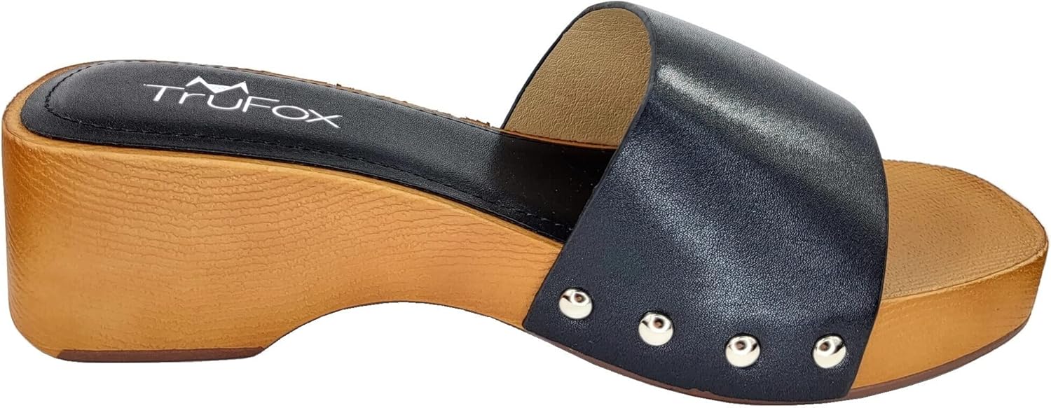 TruFox Classic Slide Sandals Low Heel Lightweight Faux Wood - Image 3