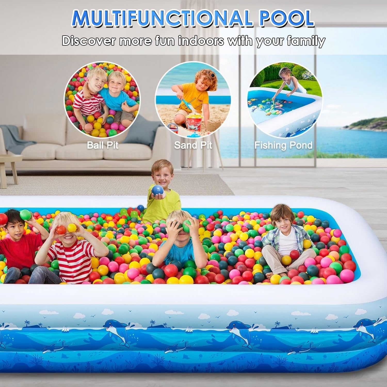 Piscine gonflable extra large pour adultes, 165 x 76 x 22 pouces, piscine gonflable pleine grandeur avec PVC de 0,6 mm et joli imprimé animal, grande piscine familiale pour jardin, fête