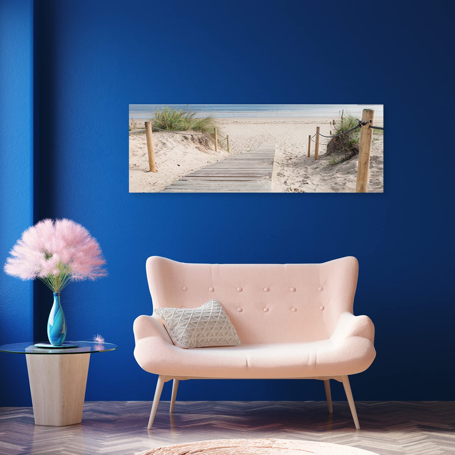 Feeby Impression sur Toile Intissé Eau Plage Vagues Mer 120x40 cm Tableau Moderne Déco Mural Salle De Séjour Baltique Nord Beige