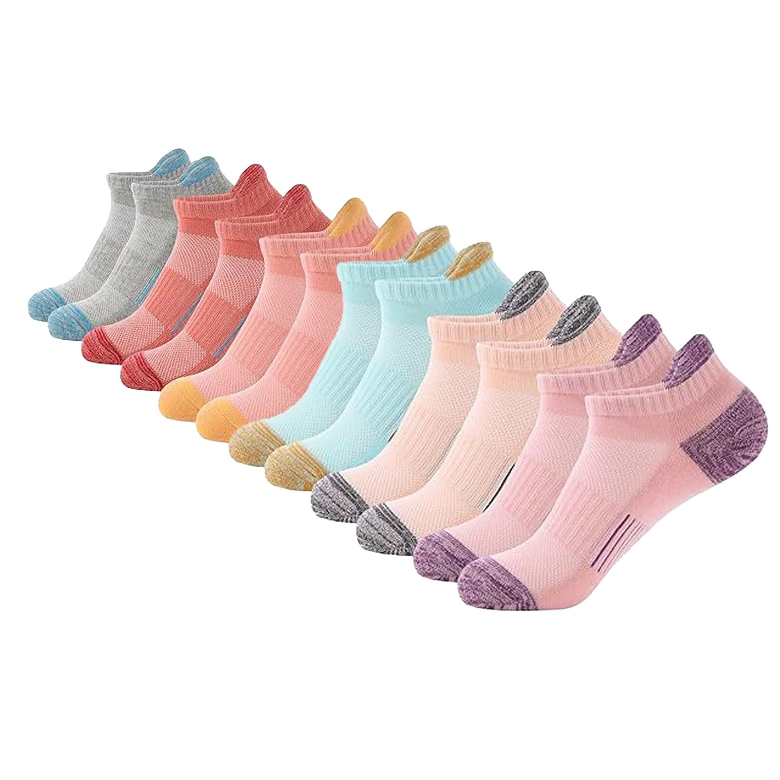mtuihfo 6 Pairs Ankle Socks Women, Ladies Ankle Running Trainer Socks, Cotton Breathable Cushioned Sports Sock for Walking Gym
