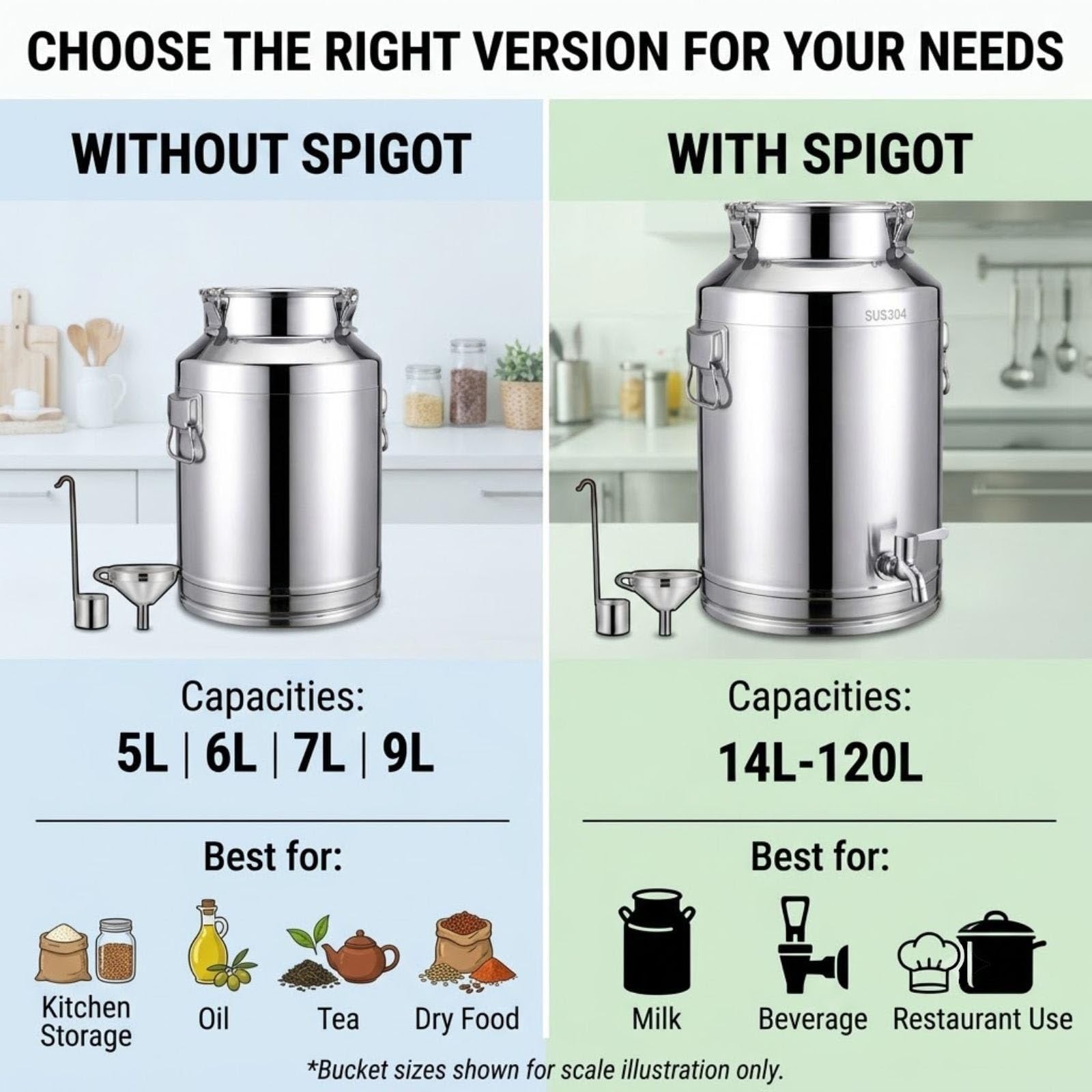 Contenedor de Acero Inoxidable 304 Dispensador de Bebidas y Agua | Bidón Hermético con Grifo de Acero Inoxidable 304 para Leche y Alimentos, Comercial y Hogar 5L-120L(22Liter)