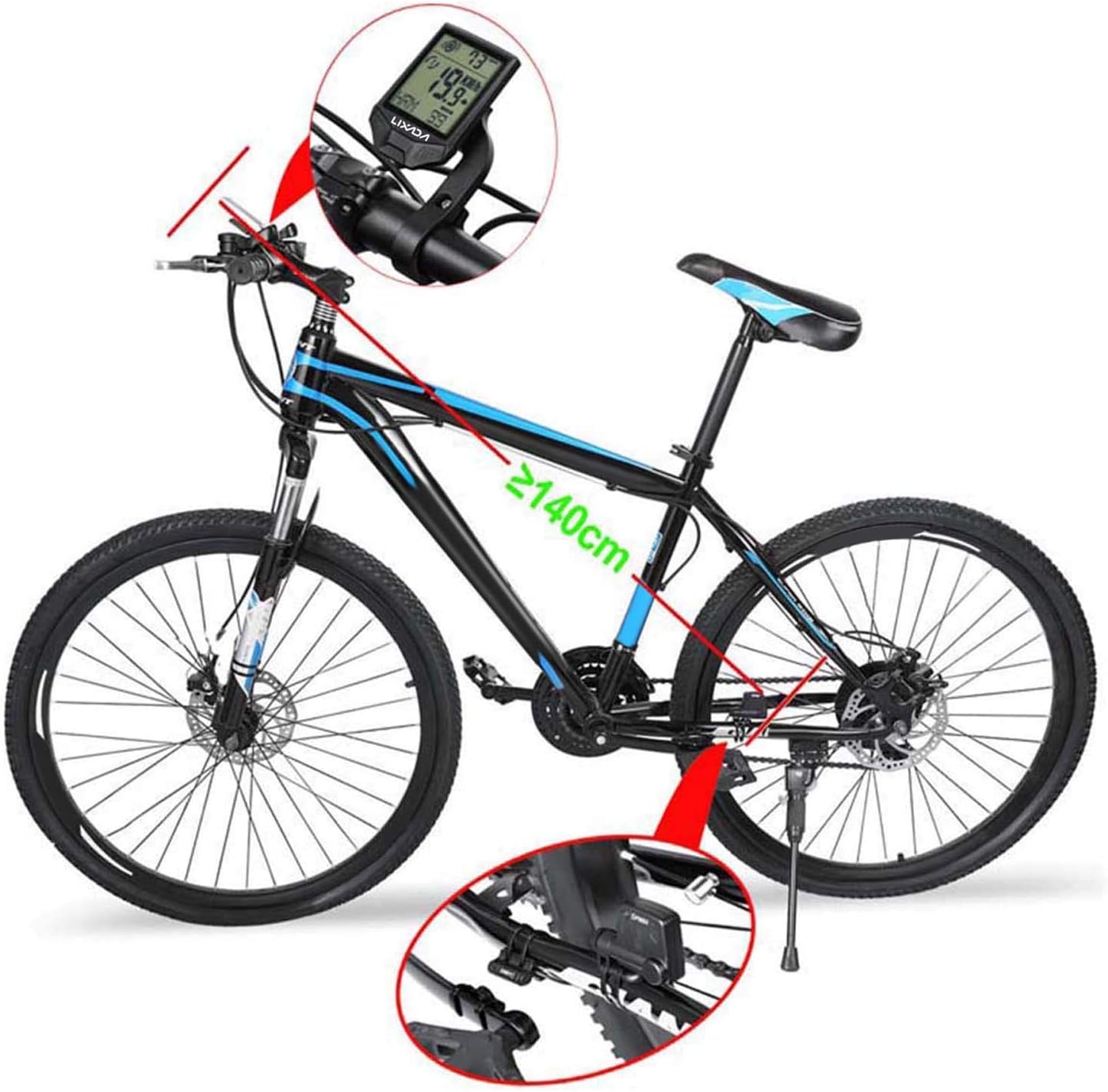 Tachimetro Ciclocomputer Wireless Ciclocomputer Chilometraggio Ciclocomputer Multifunzionale Antipioggia con Display LCD Contachilometri (Color : White)