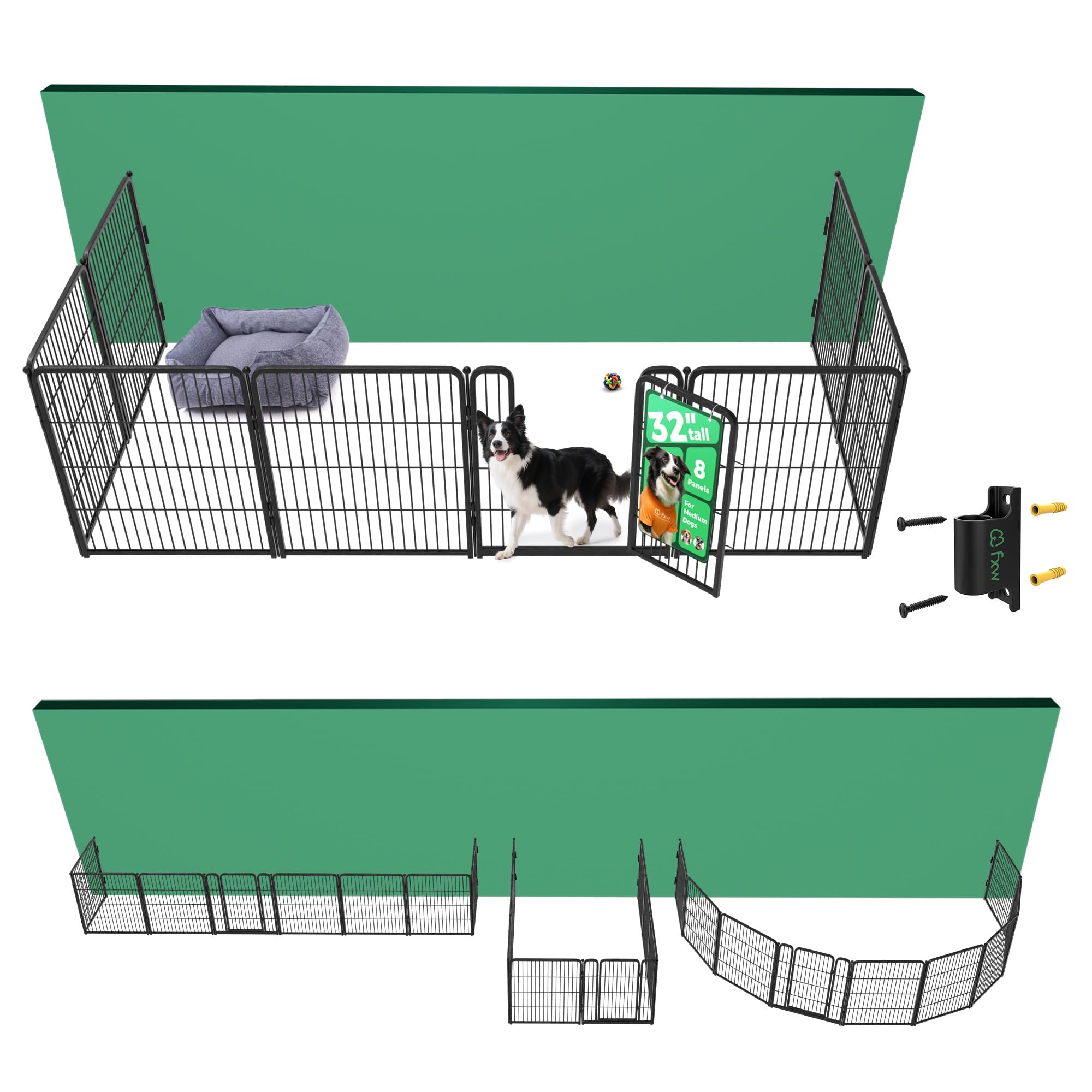 FXW Homeplus Indoor Dog Playpen with Fence-to-Wall Anchors, 32" H, 8 Panels