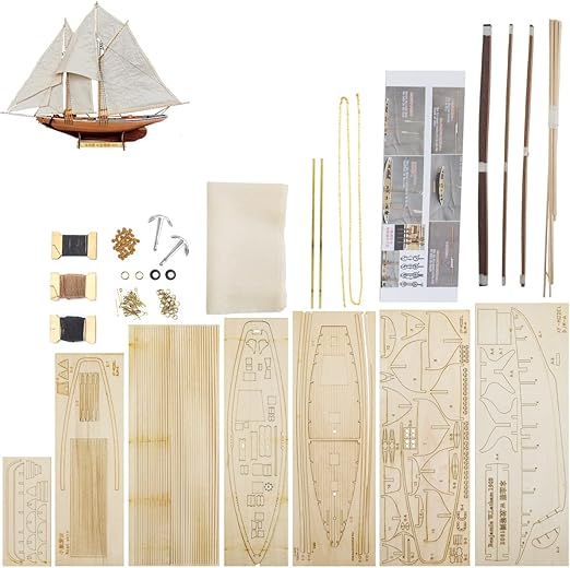GAWEGM Wooden Ship Model Kit for Adults - 1902 Benjamin W.Latham Scale 1/87, Luxury Accessories Set, Collections, Handmade Competition, Boat Model Hobby