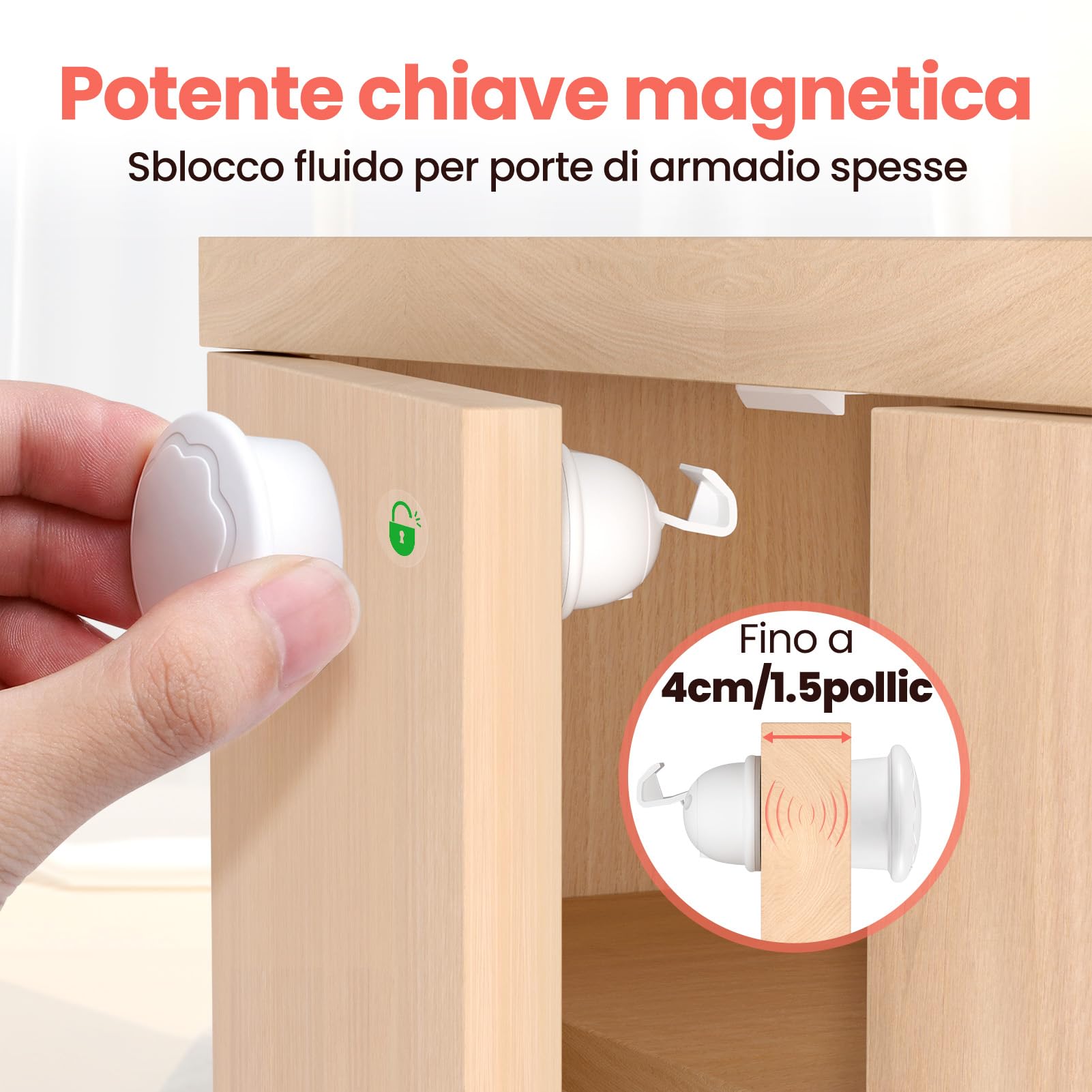 REDTRON Serrature magnetiche anti-bambino senza foratura, design invisibile, set 20 serrature e 4 chiavi, serrature sicurezza per armadi cucina, bagno, camera, soggiorno (bianco)