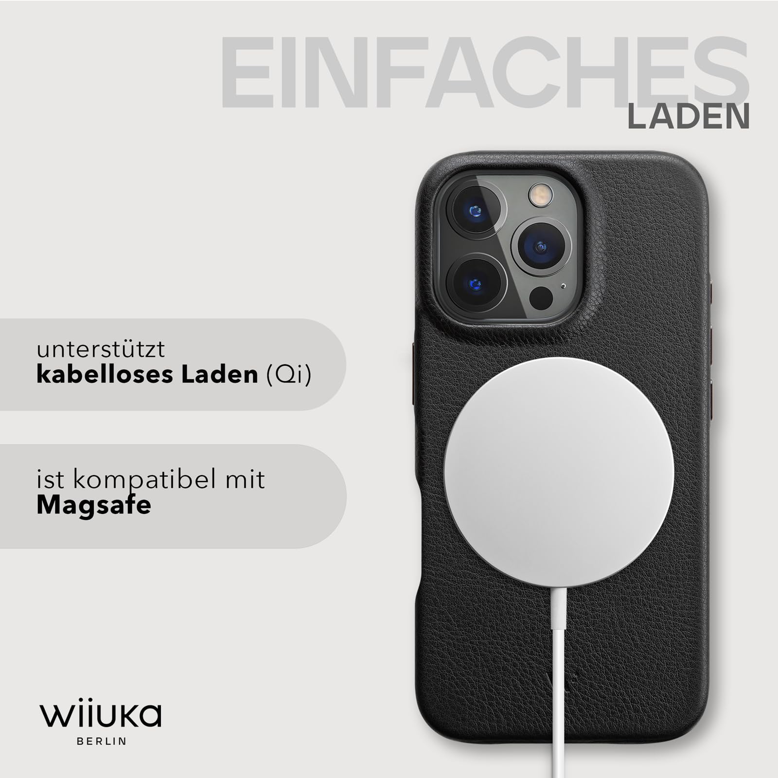 WIIUKA Custodia per iPhone 16 Pro Max, in pelle tedesca, ultra sottile, di alta qualità, colore: nero
