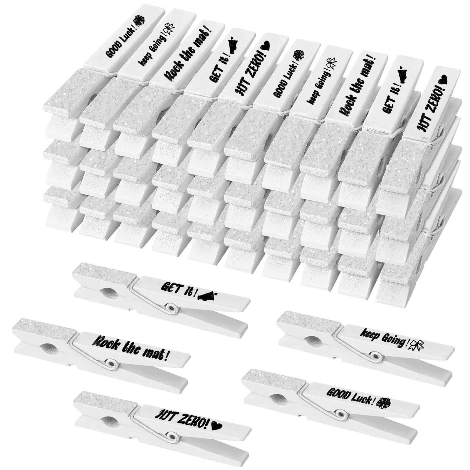 Threetols Boys White 30Pcs Spirit Clips Cheer Pins Cheer Clothes Pin For Backpacks Cheerleading Clips Competition Cheerleader Pins Gift For Classroom Team Cheer Gifts Stuff Supplies Party Favors(White)